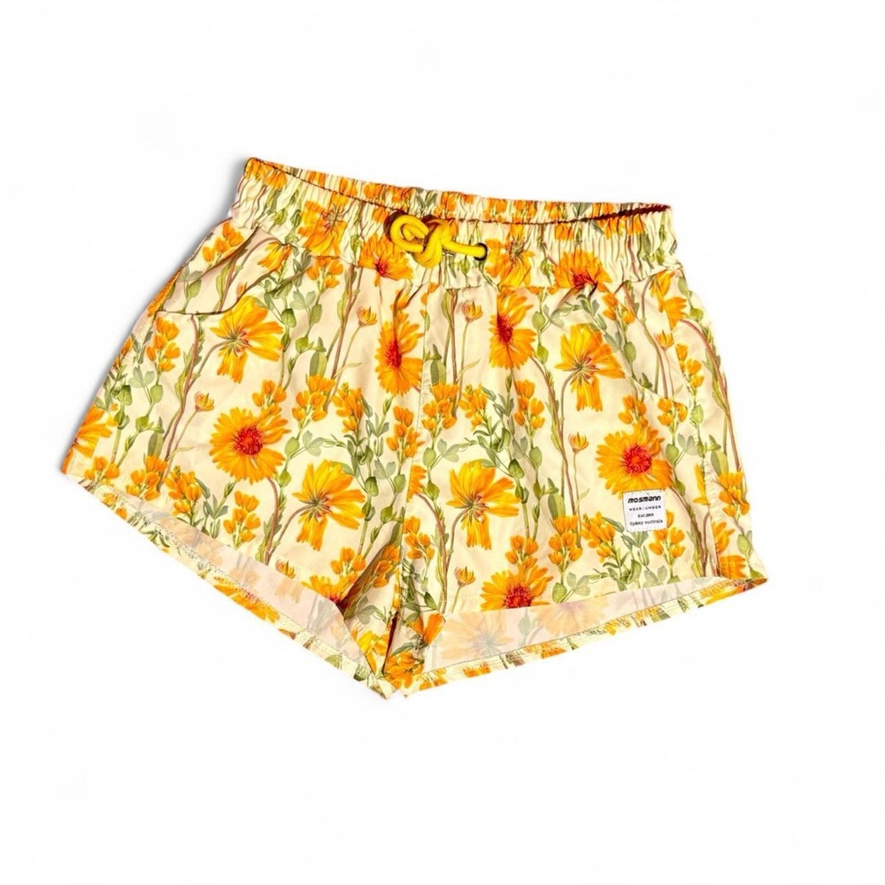 Mosmann Men’s Swim Trunks with Orange and Yellow Floral Pattern Sz. Xs.
